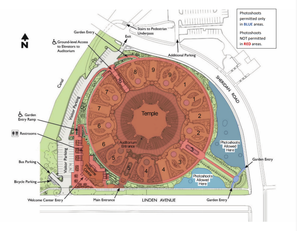 Overhead schematic map of the U.S. Baha'i Temple premise